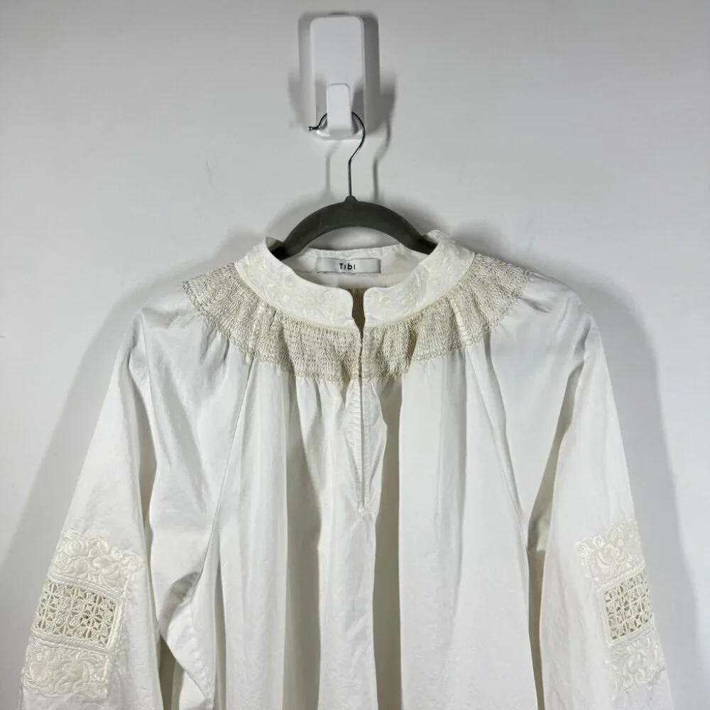 Tibi Anthropologie White Cotton Lace Embroidered Tunic Dress Boho Summer Casual - Picture 4 of 15
